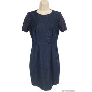 TTAHARI Womens Sheath Knee Length Dress Size 2 Blue Chambray 1/4 Button Up  224P